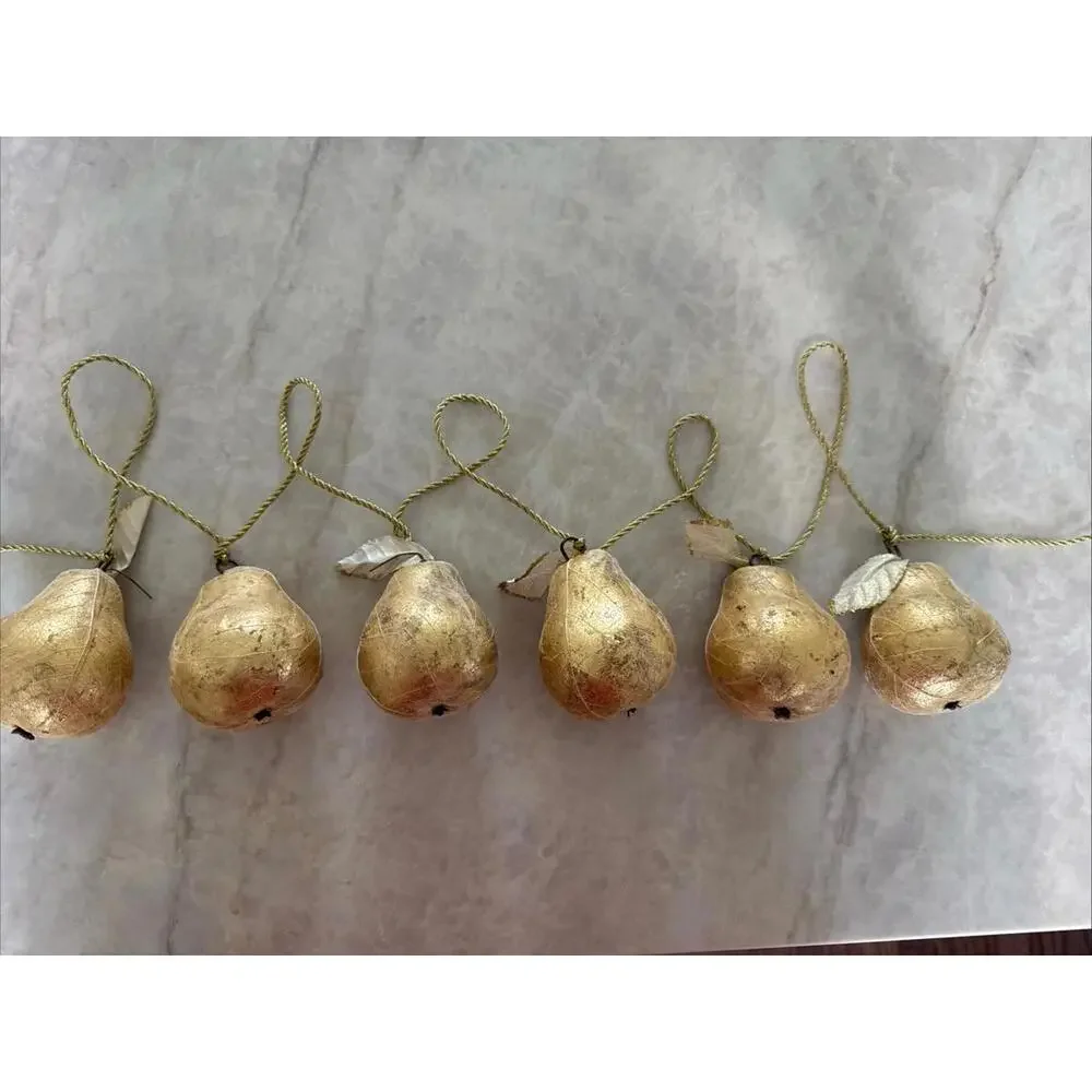 Pear Faux Fruit Garland, Silver & Gold, Christmas, 68in Long, 3 Strands
